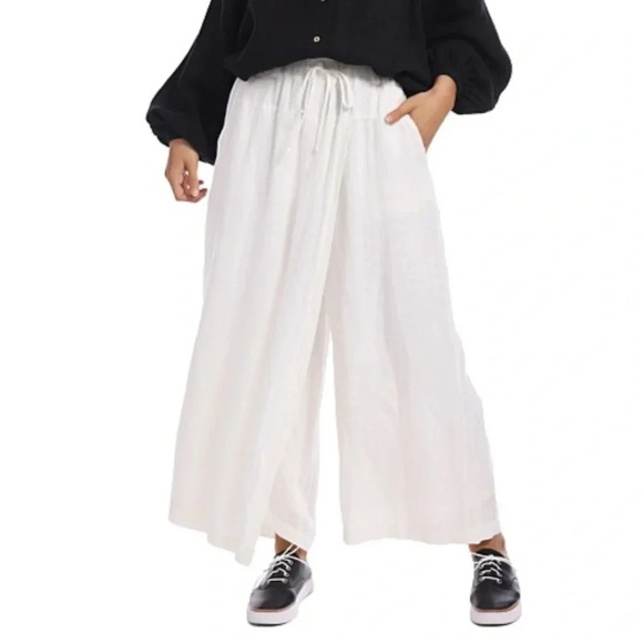 Brave + True Sunrise Crossover Pants White Linen Fully Fined 100% Linen Size M - Picture 1 of 17